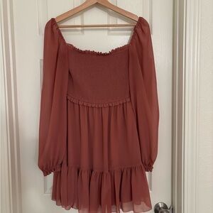 Aritzia smocked mini dress puff sleeve